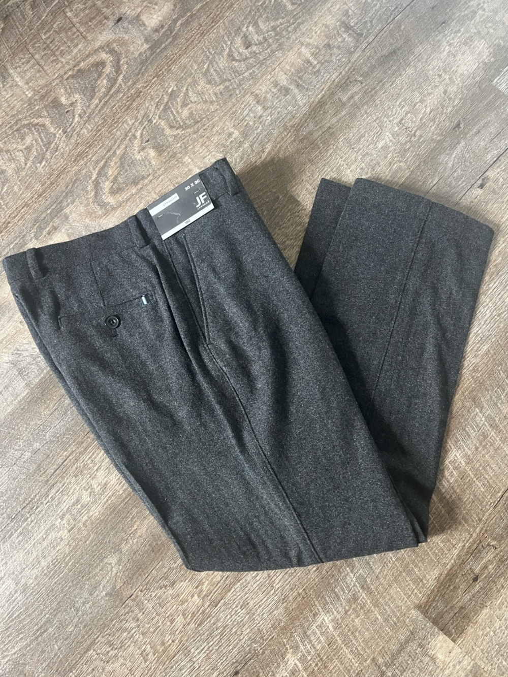 JF J Ferrar Men's Straight Charcoal Tweed Flat Front Wool Pants- Size 30x30